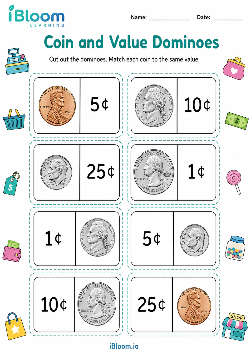 Preview page 1 of Coin and Value Dominoes