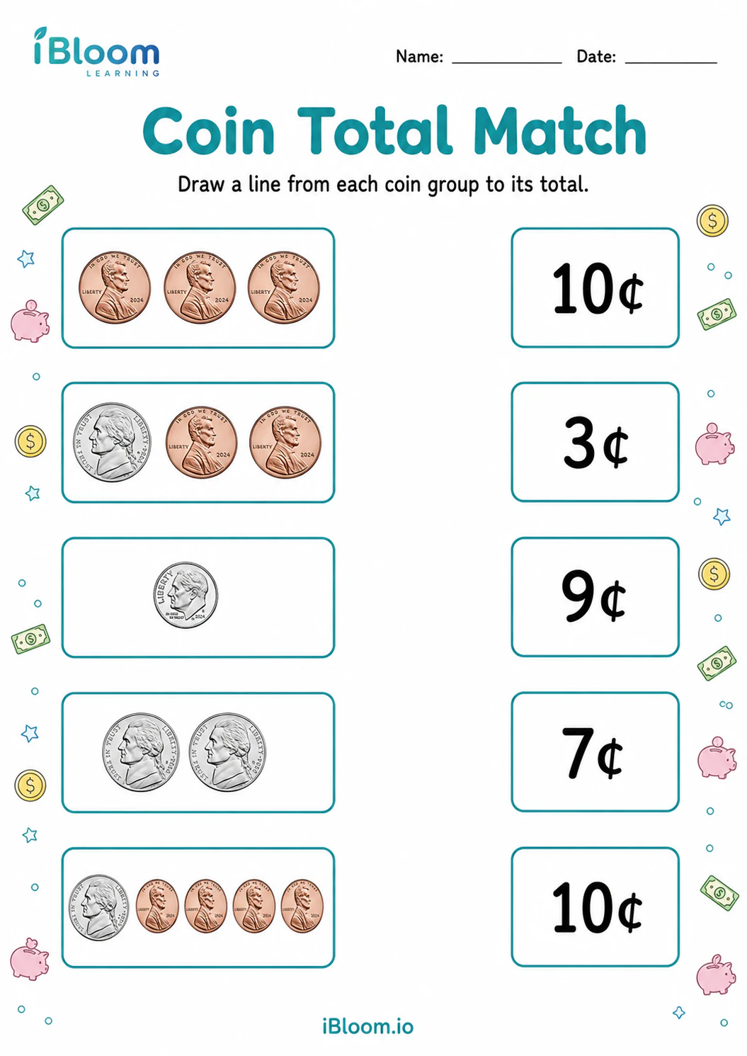 Preview of Coin Total Match worksheet