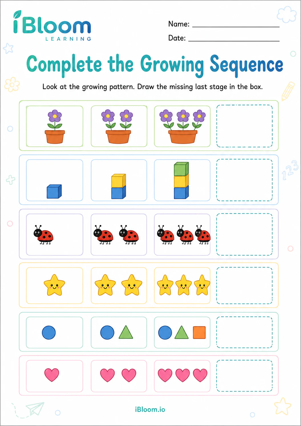 Preview of Complete the Growing Sequence worksheet