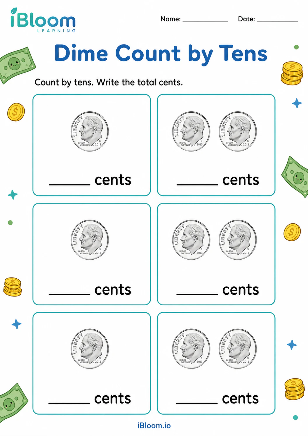 Preview page 1 of Dime Count by Tens
