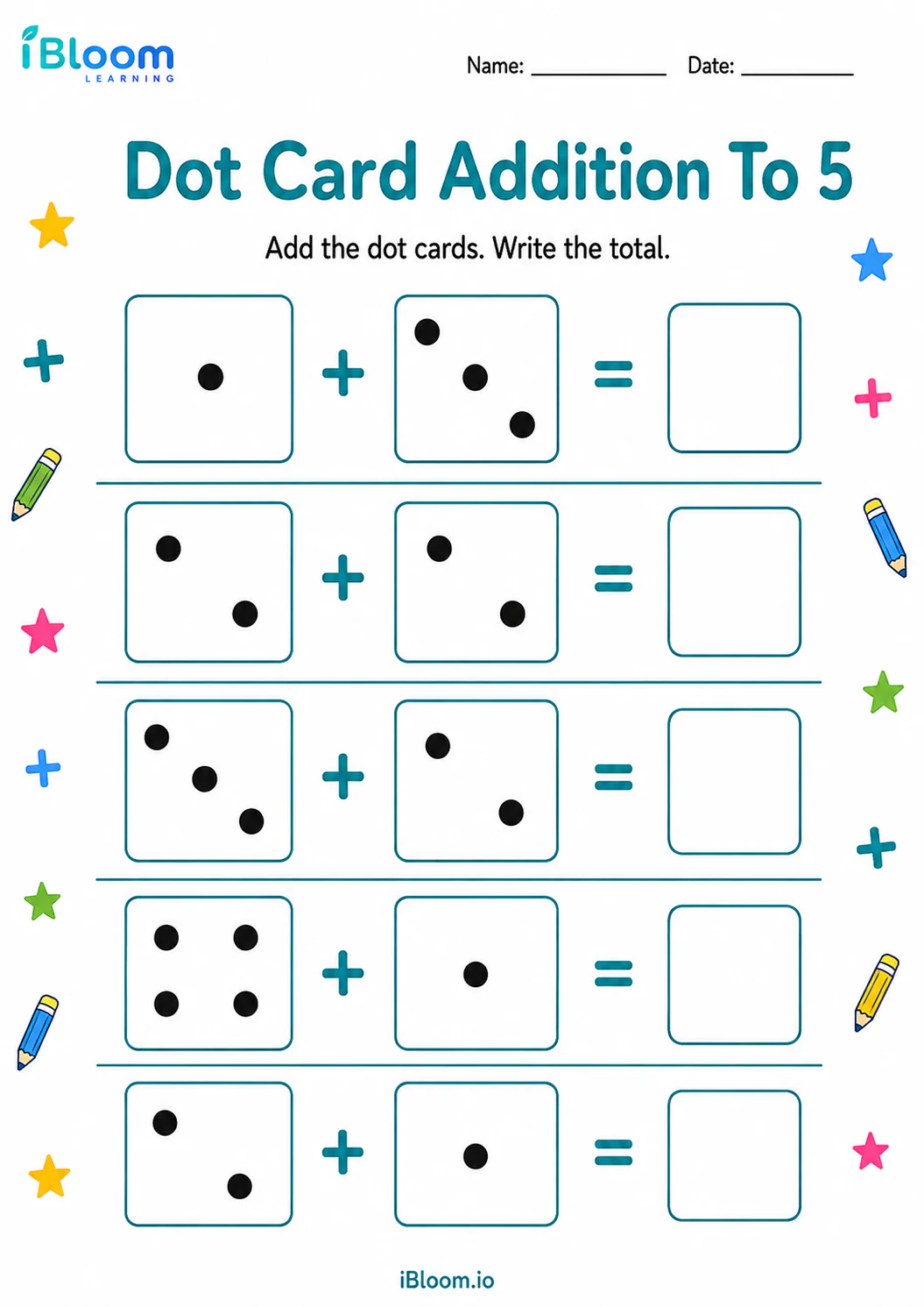 Preview page 1 of Dot Card Addition To 5