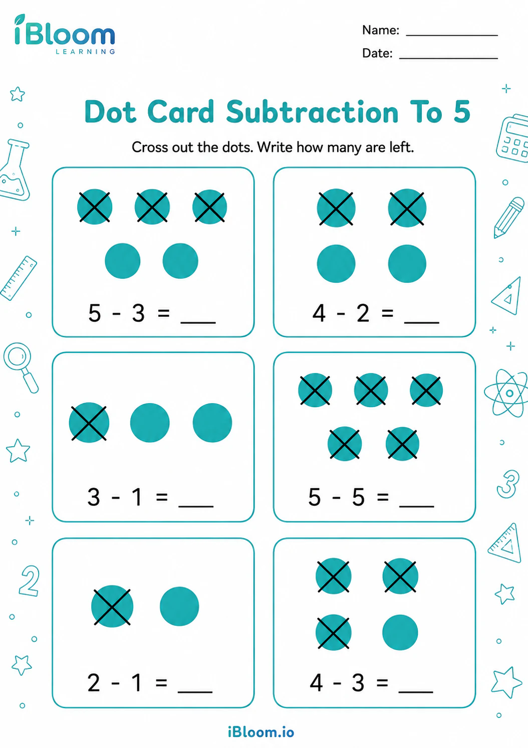 Preview page 1 of Dot Card Subtraction To 5