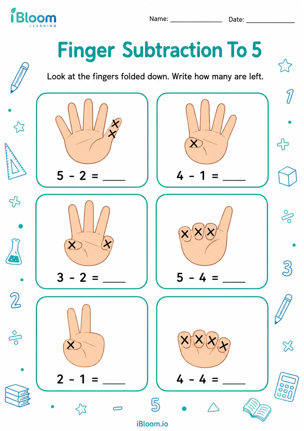 Preview page 1 of Finger Subtraction To 5