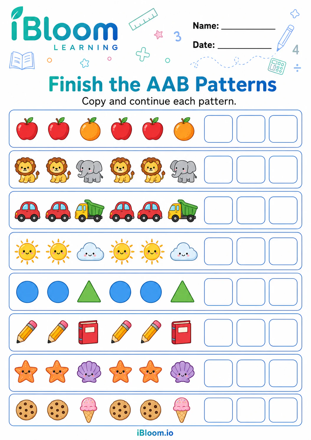 Preview page 1 of Finish the AAB Patterns