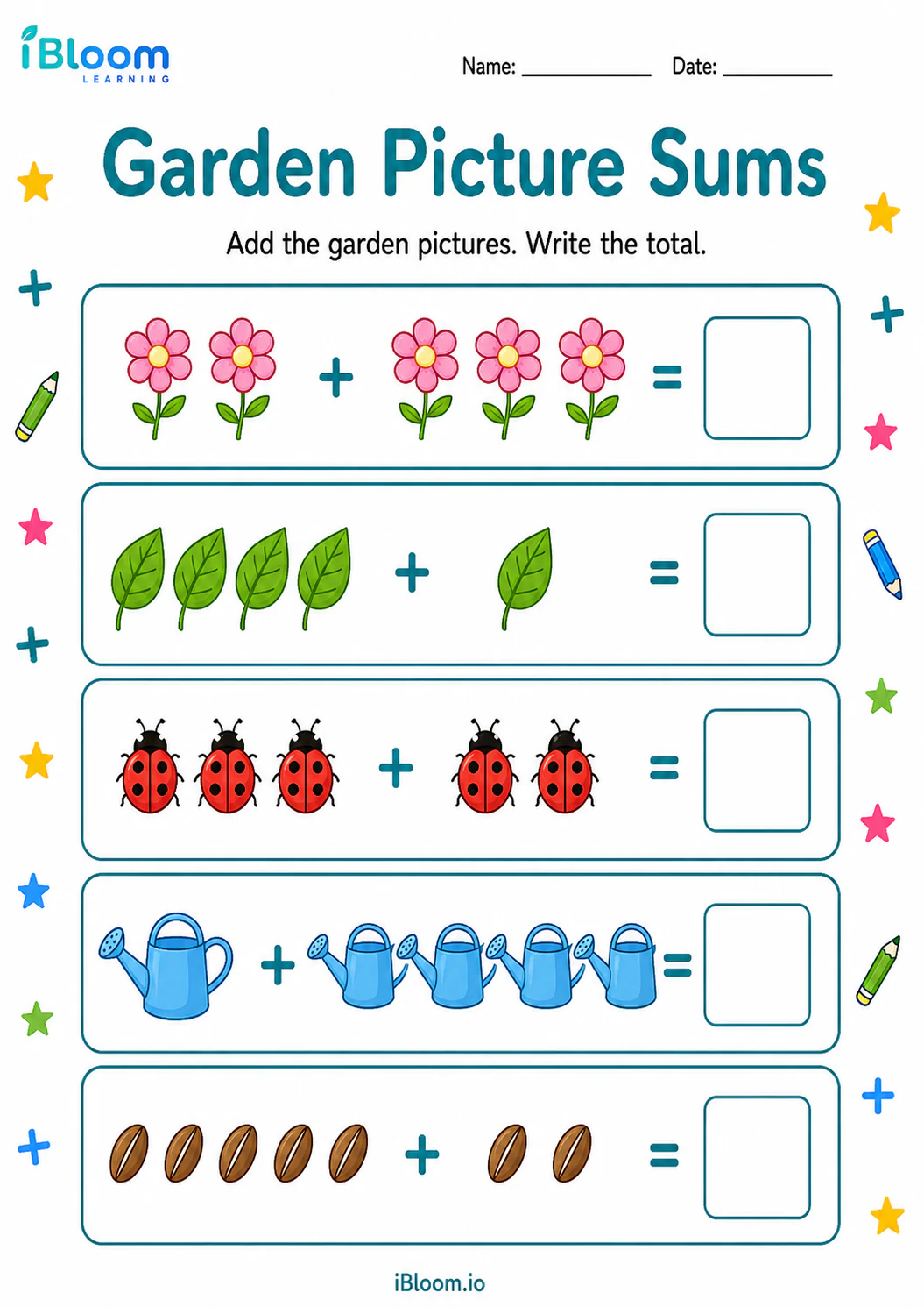 Preview of Garden Picture Sums worksheet