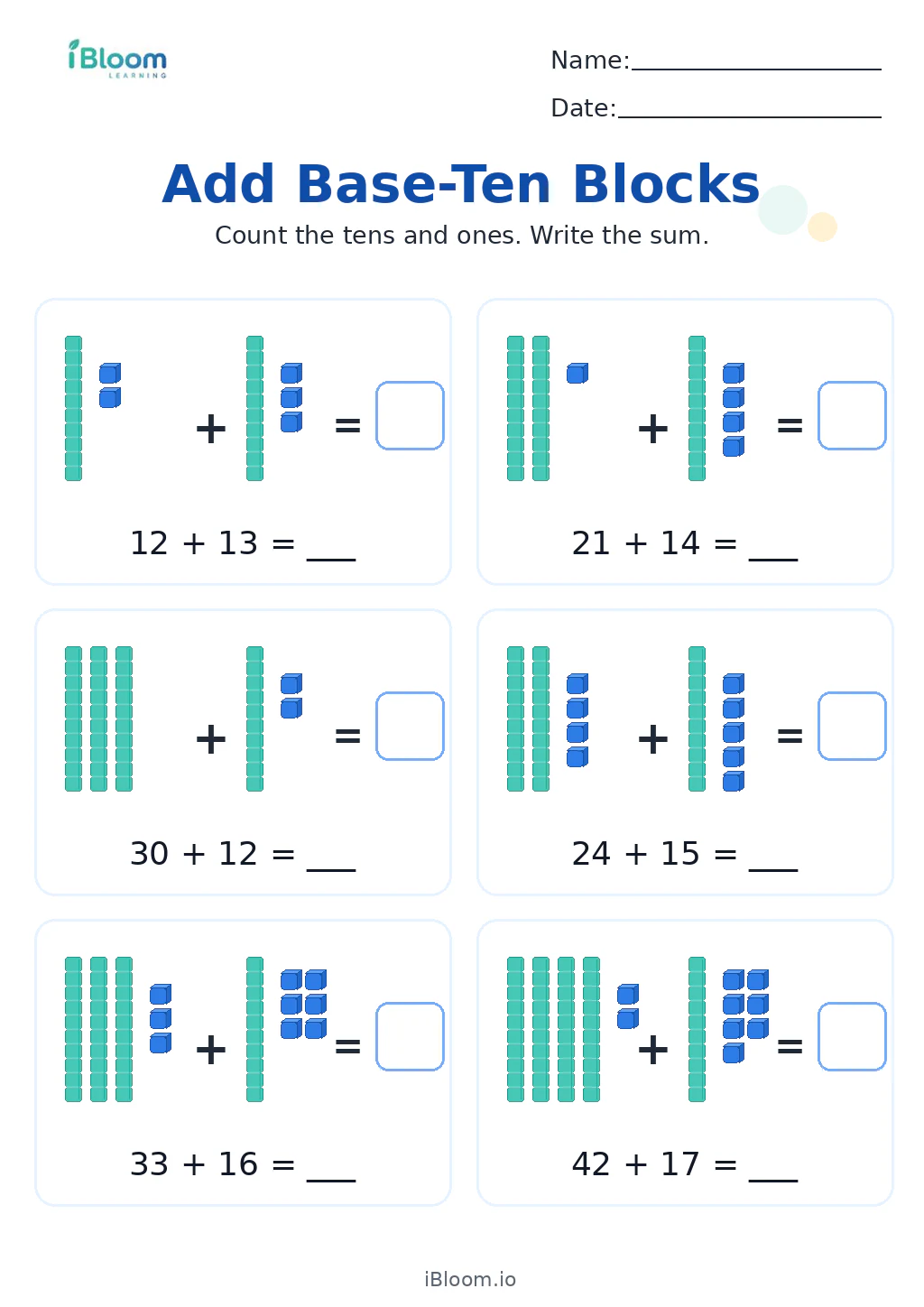 Preview page 1 of Add Base-Ten Blocks