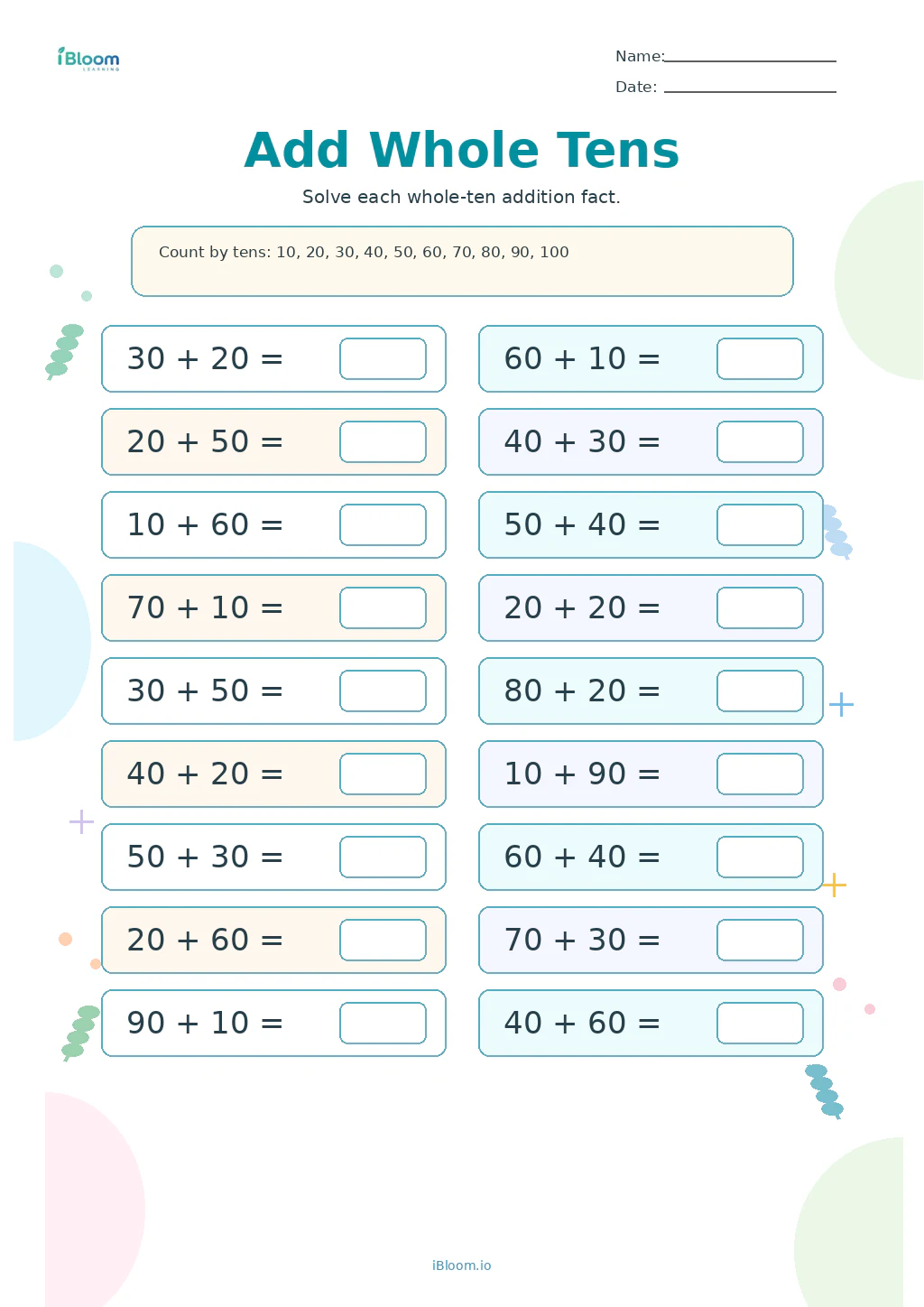 Preview page 1 of Add Whole Tens