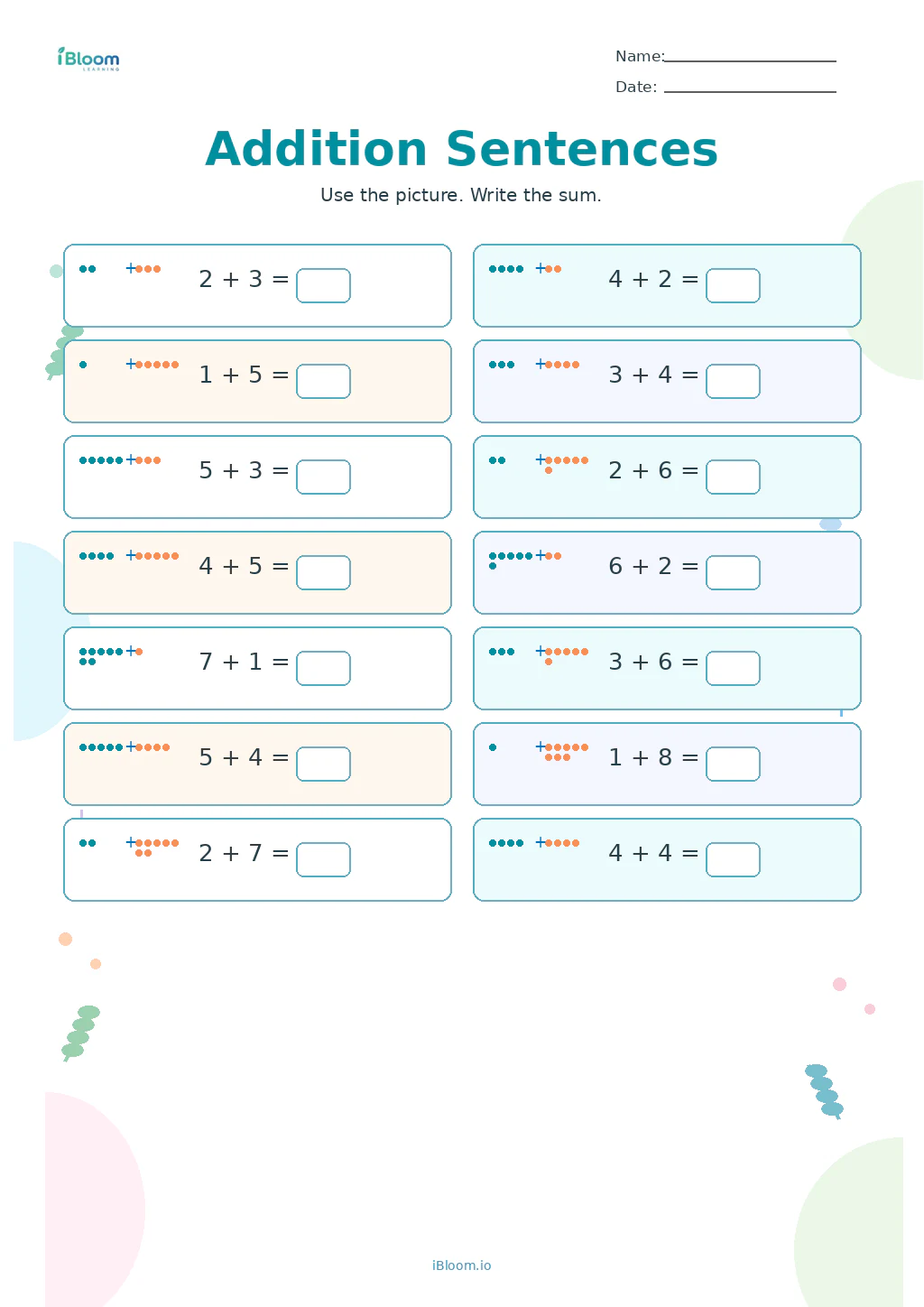 Preview page 1 of Addition Sentences