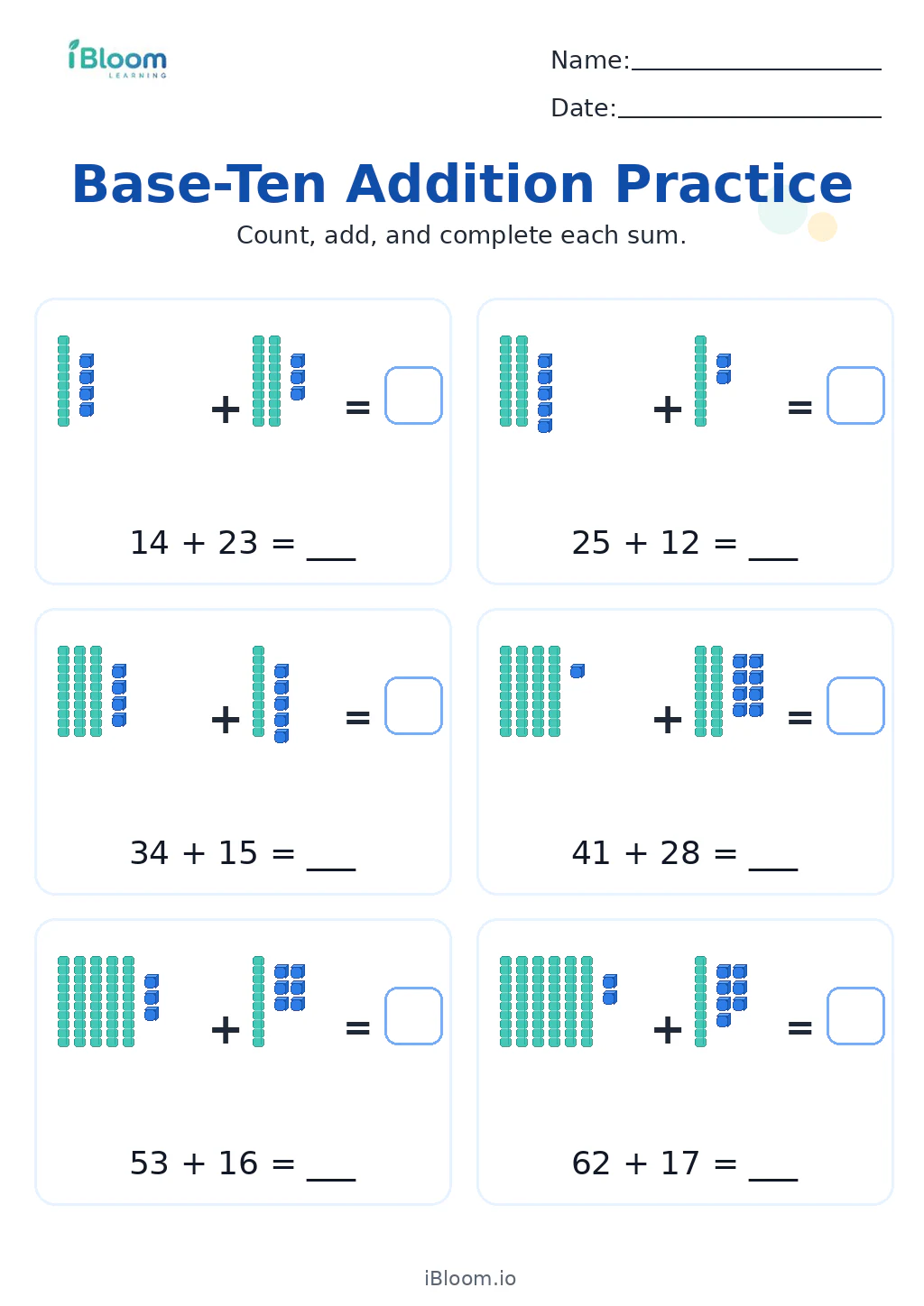 Preview page 1 of Base-Ten Addition Practice