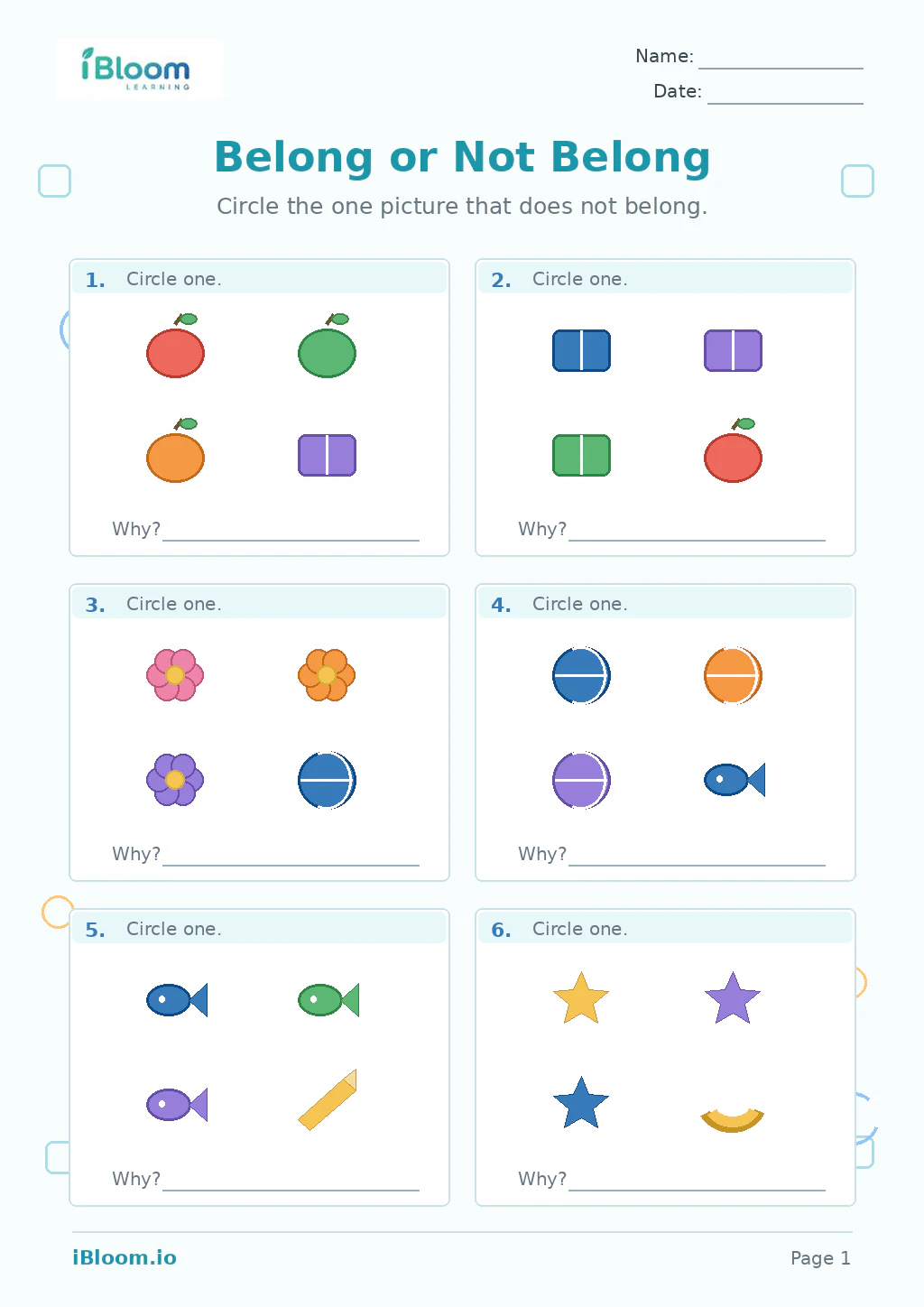 Belong or Not Belong Grade 1 worksheet preview