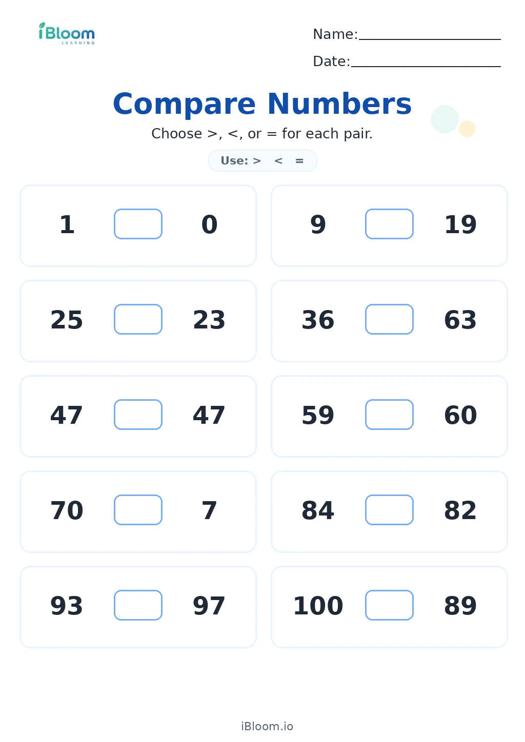 Preview page 1 of Compare Numbers