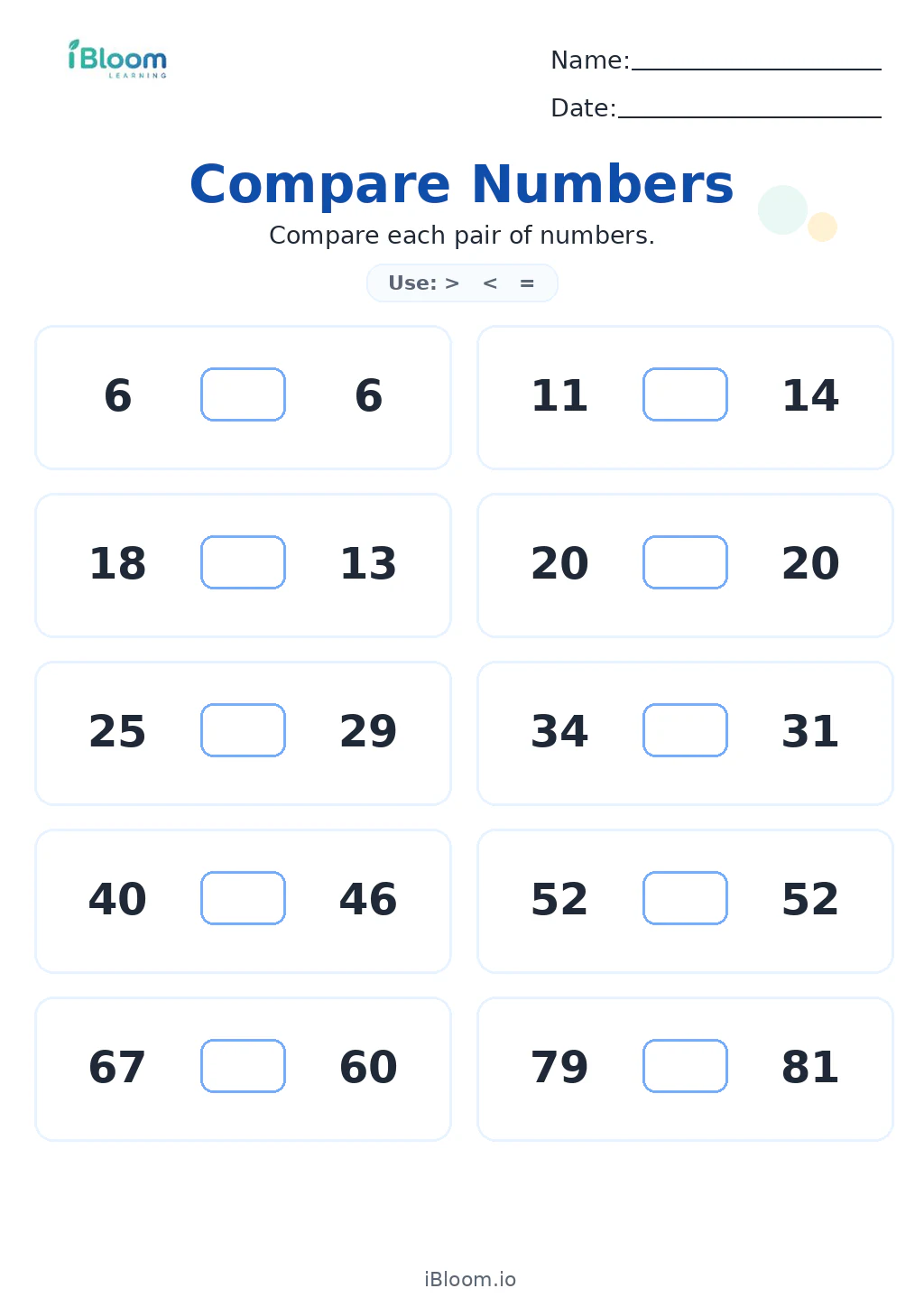Preview page 1 of Compare Numbers