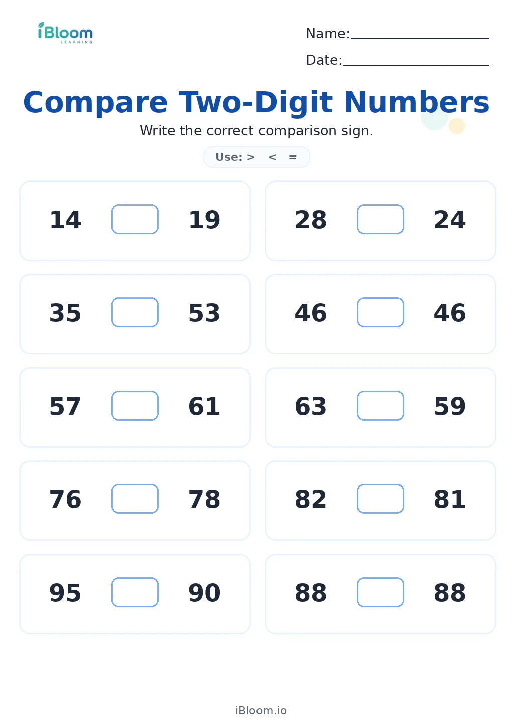 Preview page 1 of Compare Two-Digit Numbers