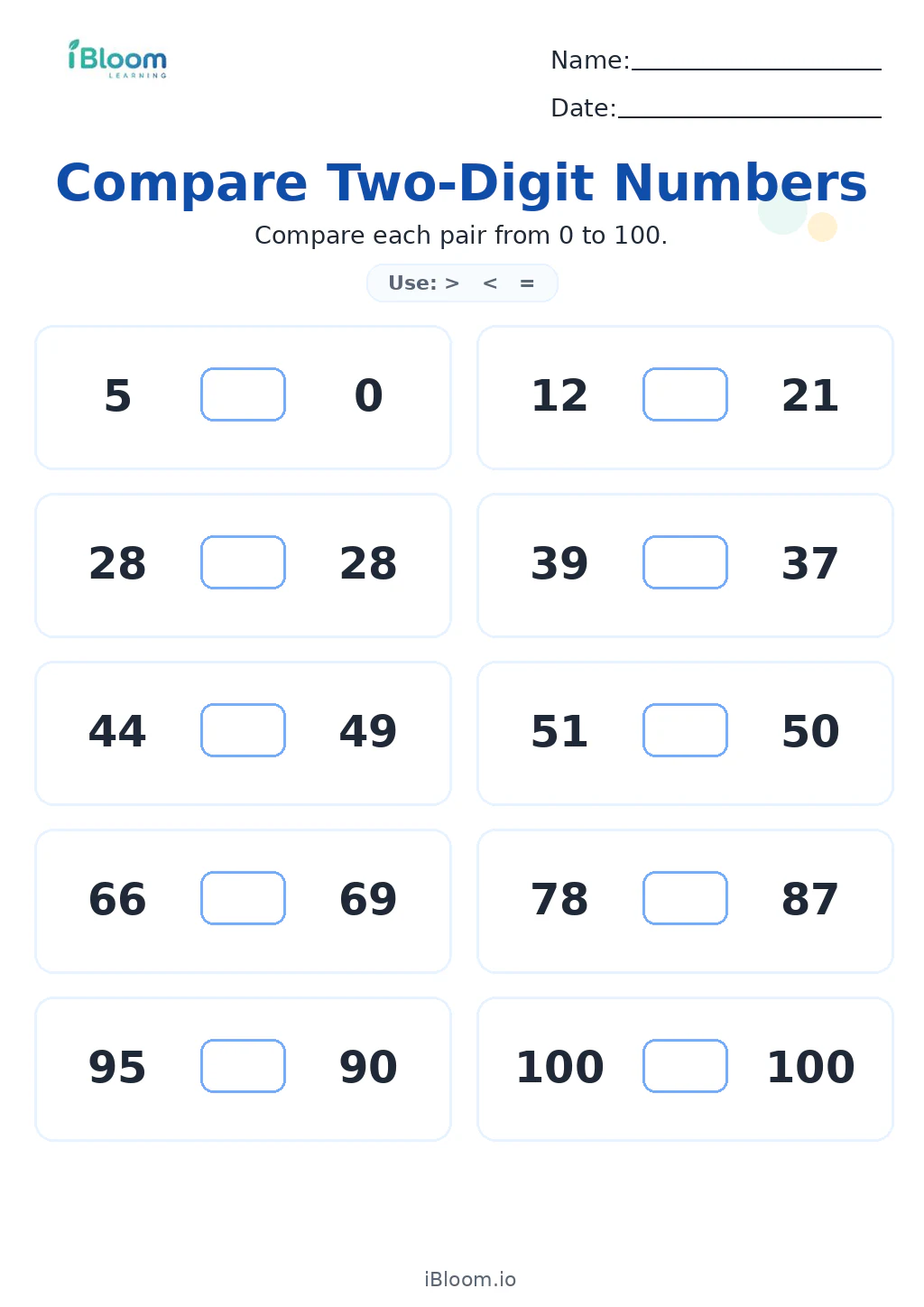Preview page 1 of Compare Two-Digit Numbers