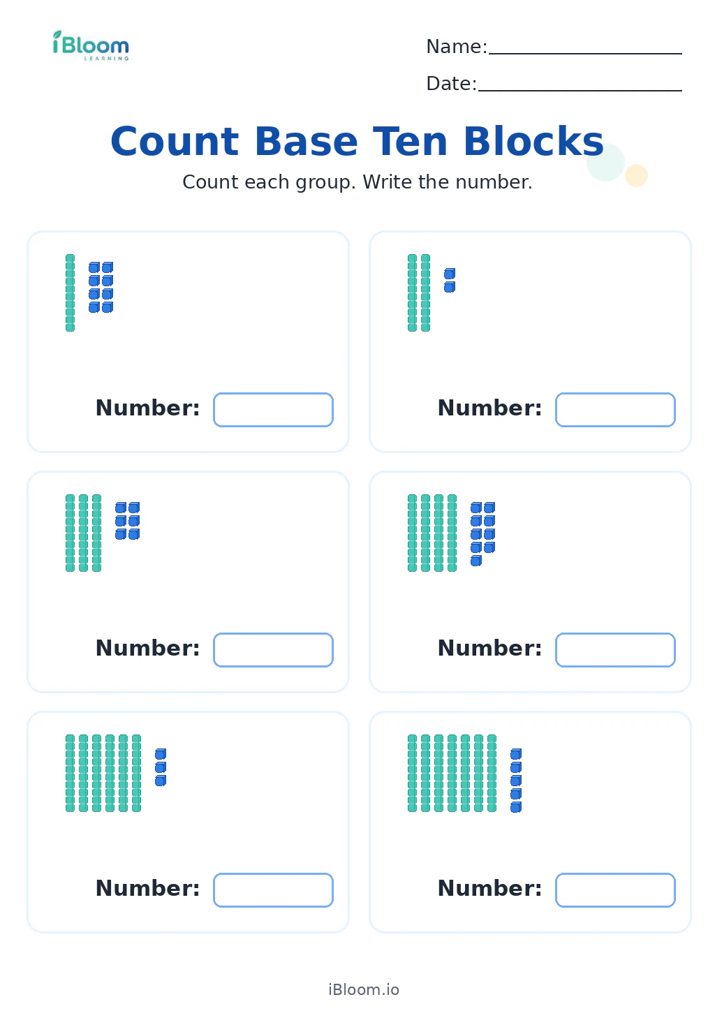 Count Base Ten Blocks Grade 1 worksheet preview