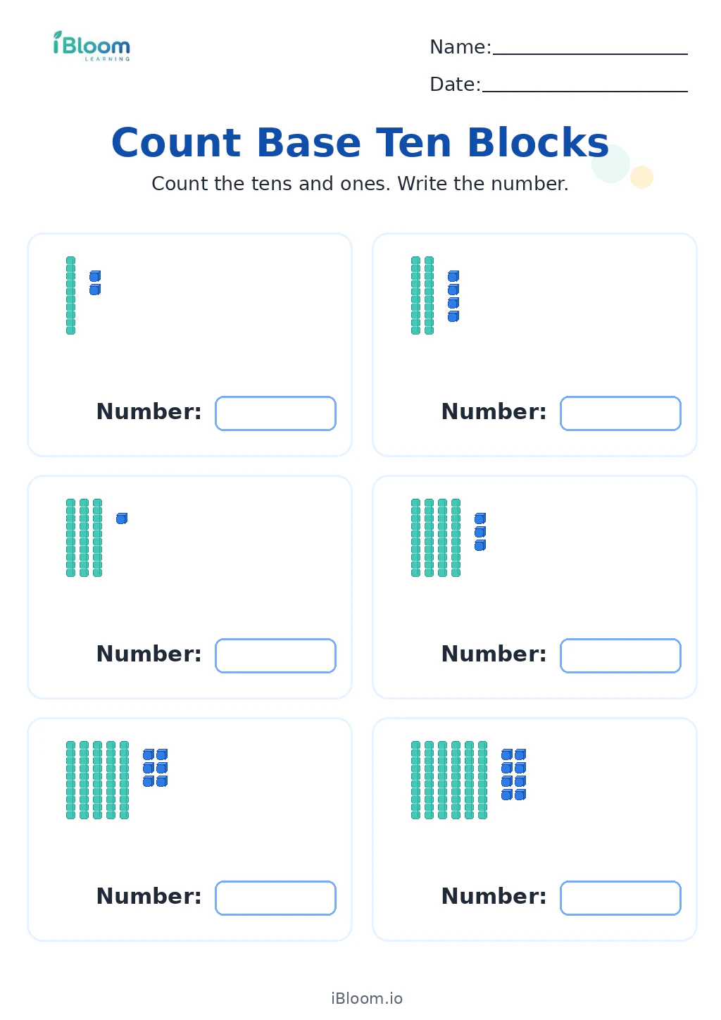 Count Base Ten Blocks Grade 1 math worksheet preview