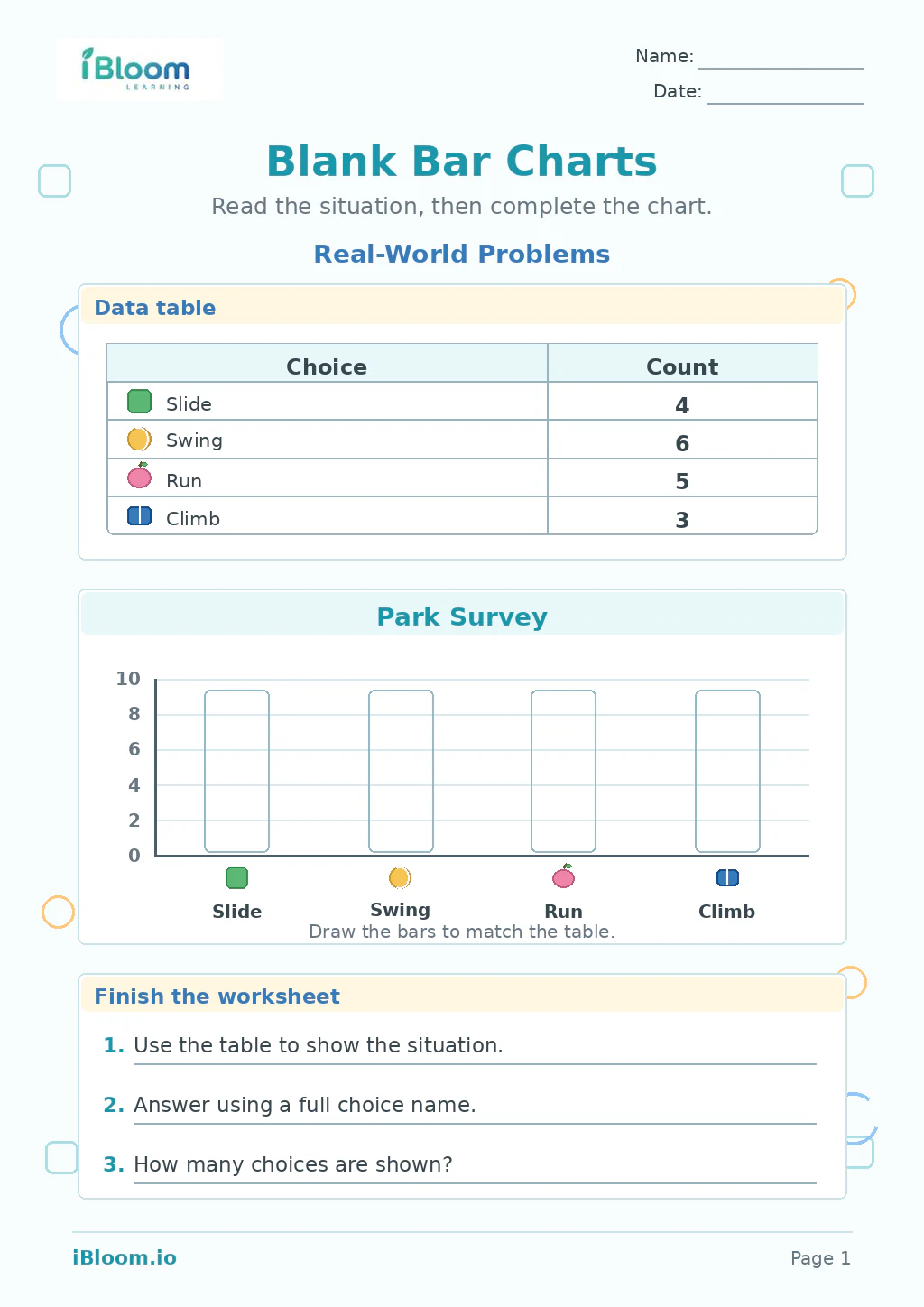 Preview page 1 of Blank Bar Charts — Real-World Problems