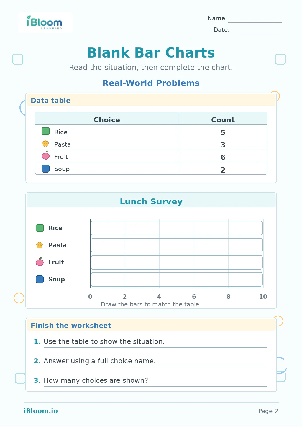 Blank Bar Charts — Real-World Problems worksheet page 2
