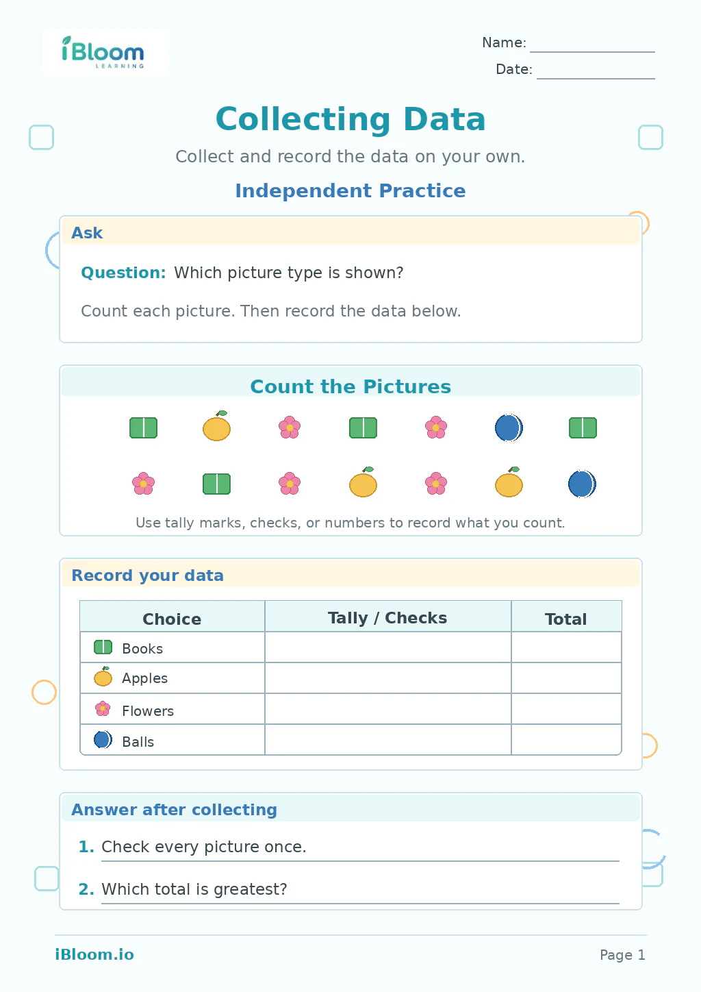 Preview of Collecting Data — Independent Practice worksheet