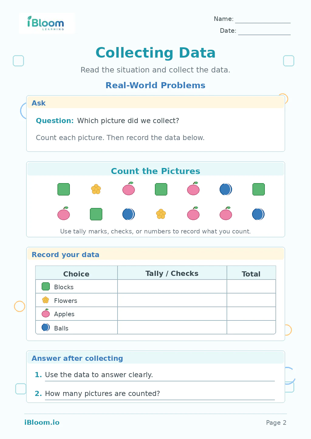 Collecting Data — Real-World Problems worksheet page 2
