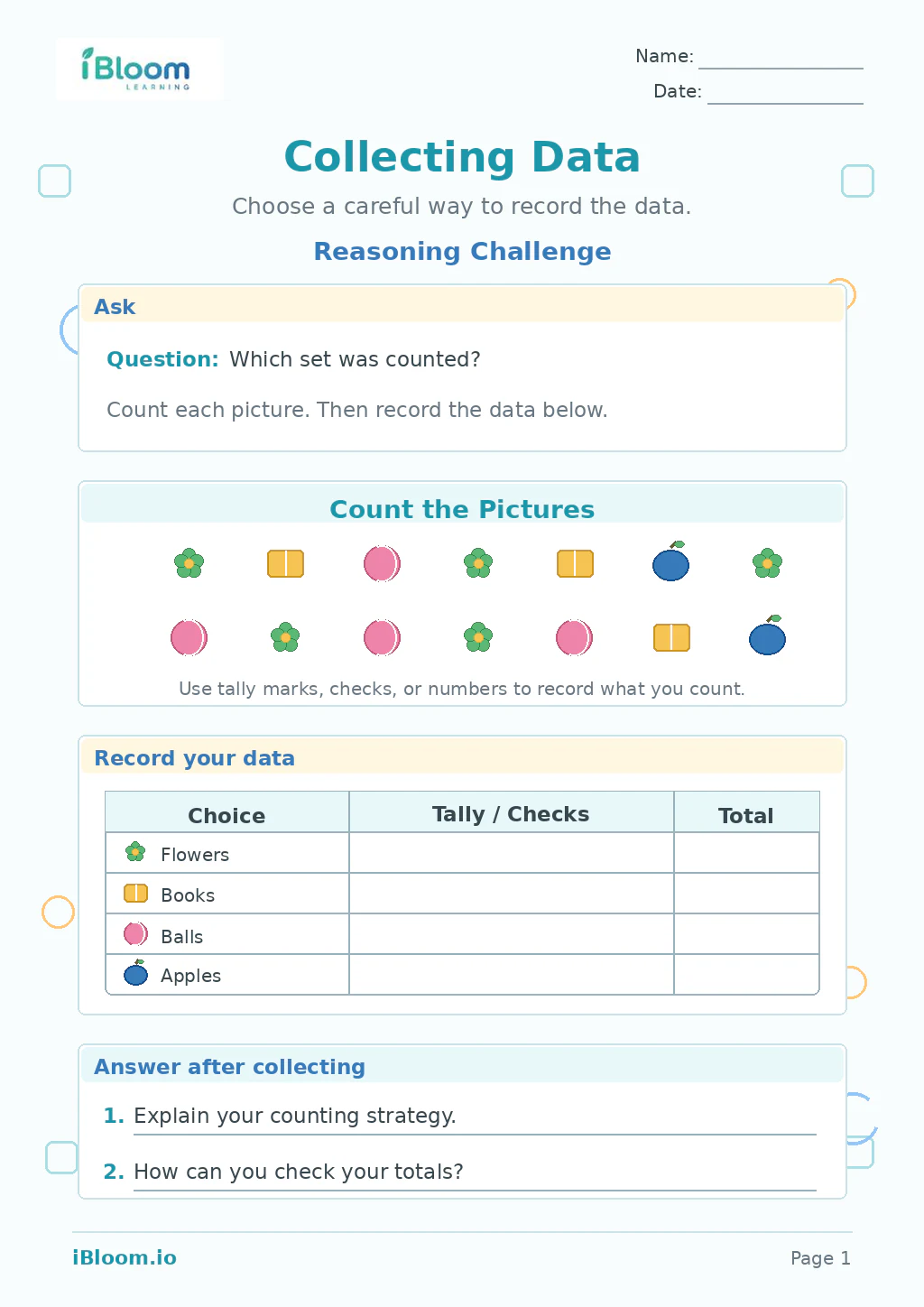 Preview of Collecting Data — Reasoning Challenge worksheet