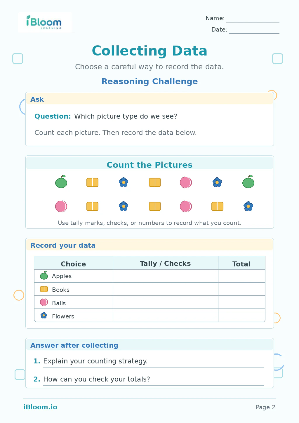 Collecting Data — Reasoning Challenge worksheet page 2