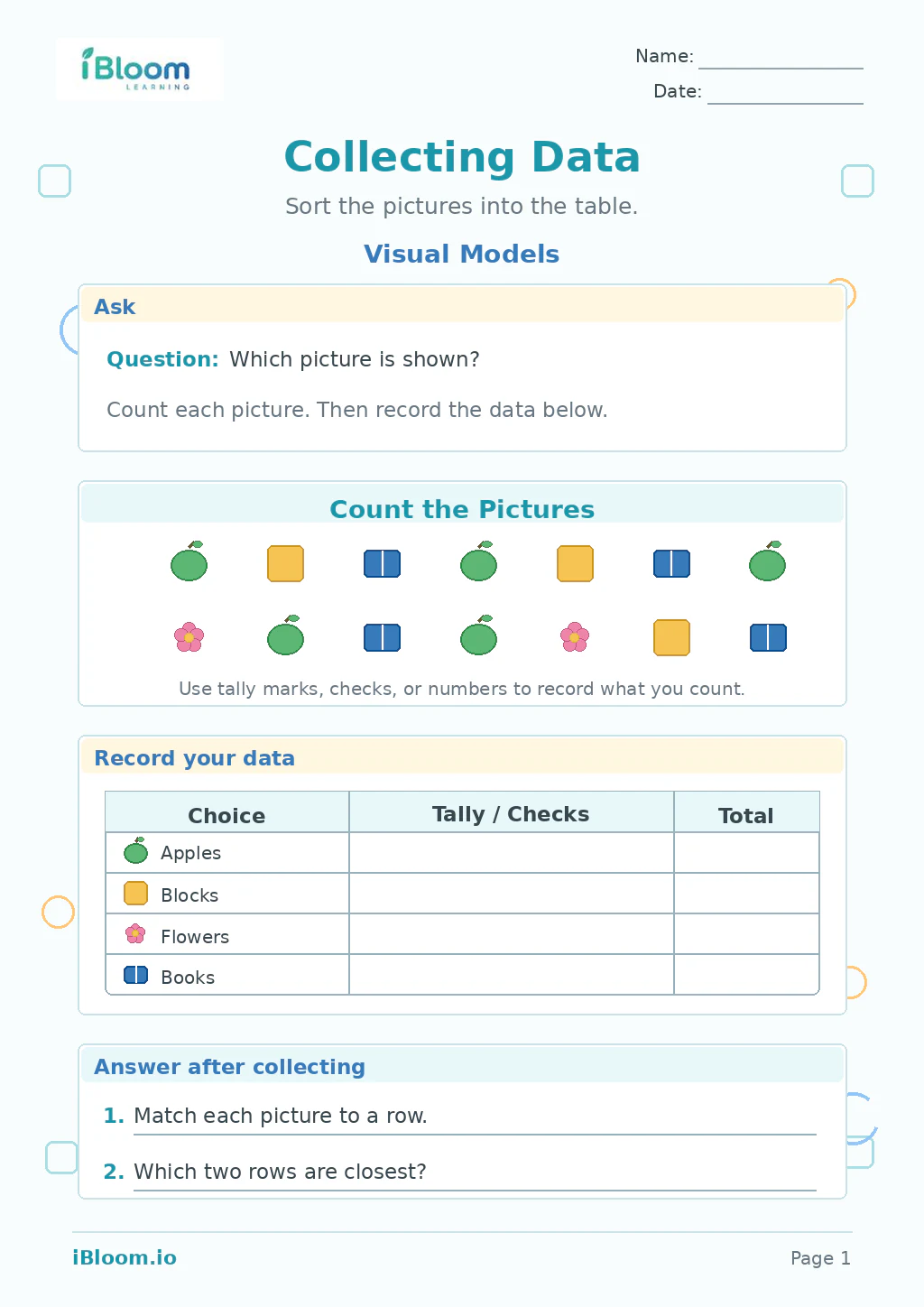 Preview of Collecting Data — Visual Models worksheet