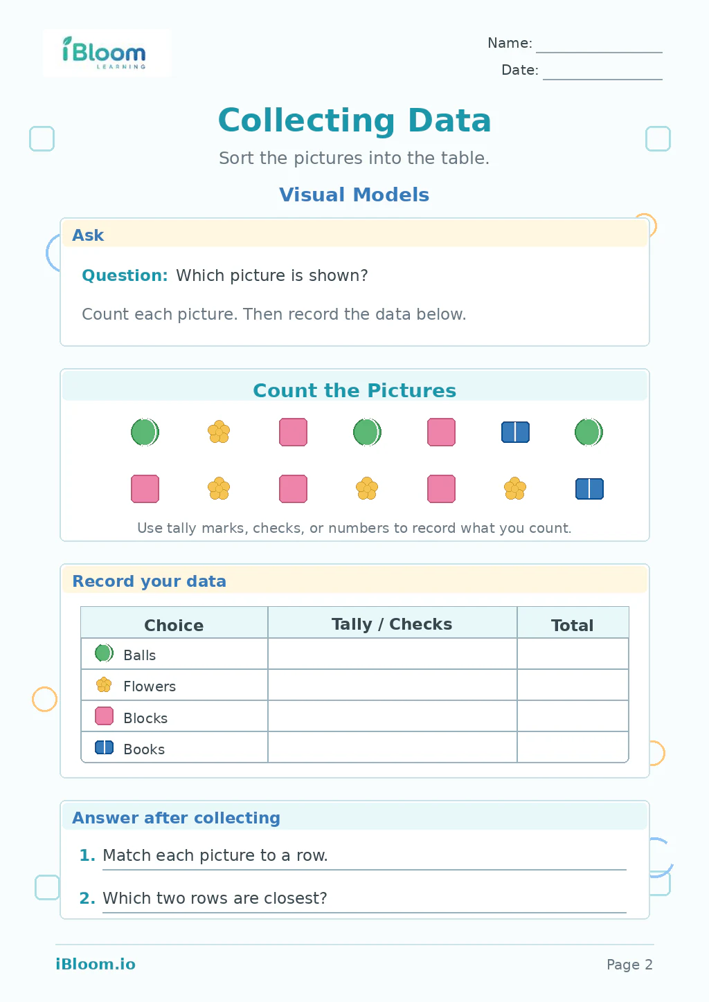Collecting Data — Visual Models worksheet page 2