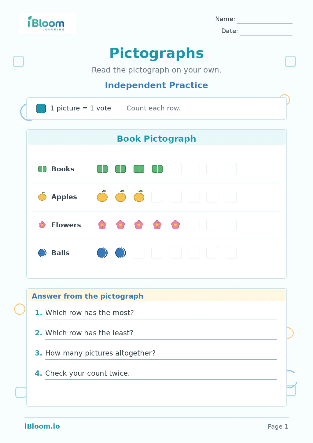 Preview of Pictographs — Independent Practice worksheet