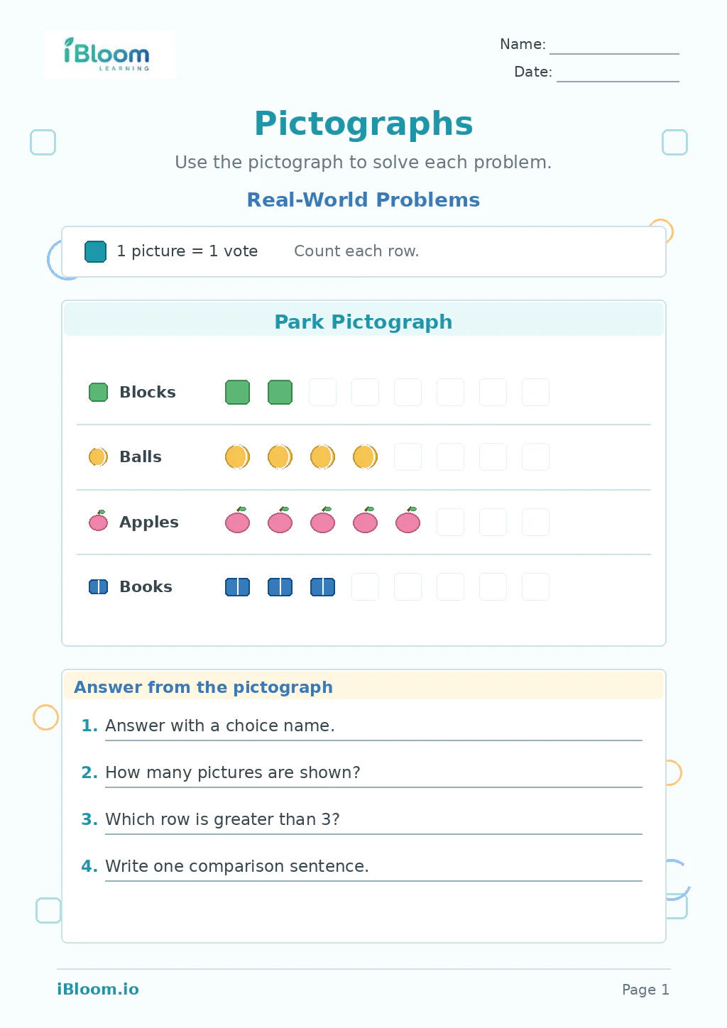 Preview of Pictographs — Real-World Problems worksheet