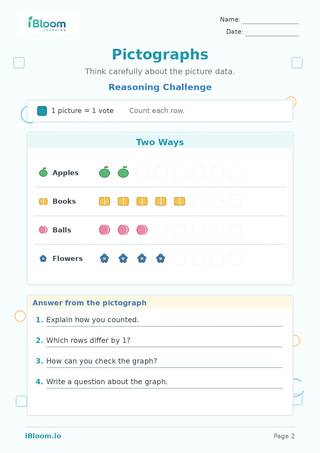 Pictographs — Reasoning Challenge worksheet page 2