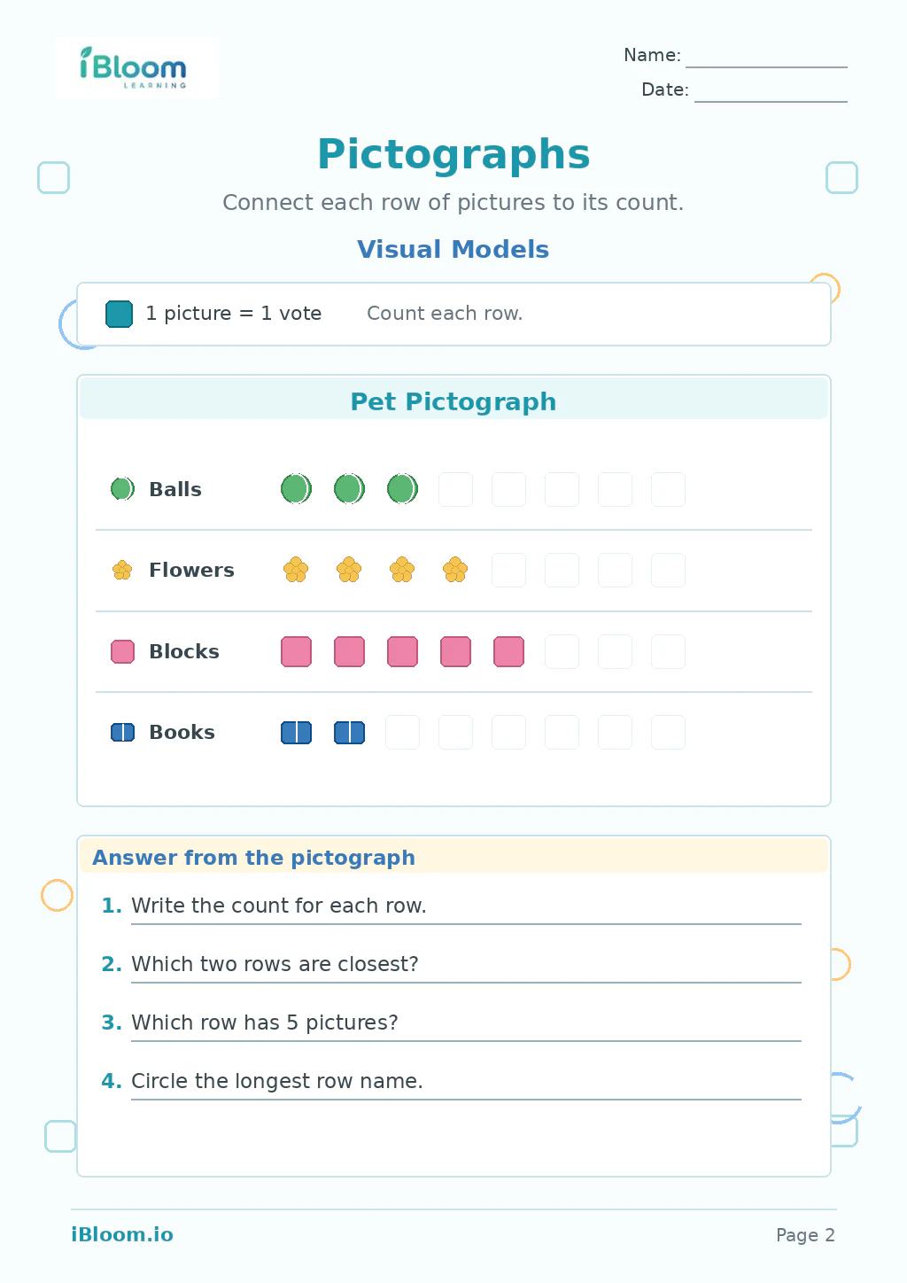 Pictographs — Visual Models worksheet page 2