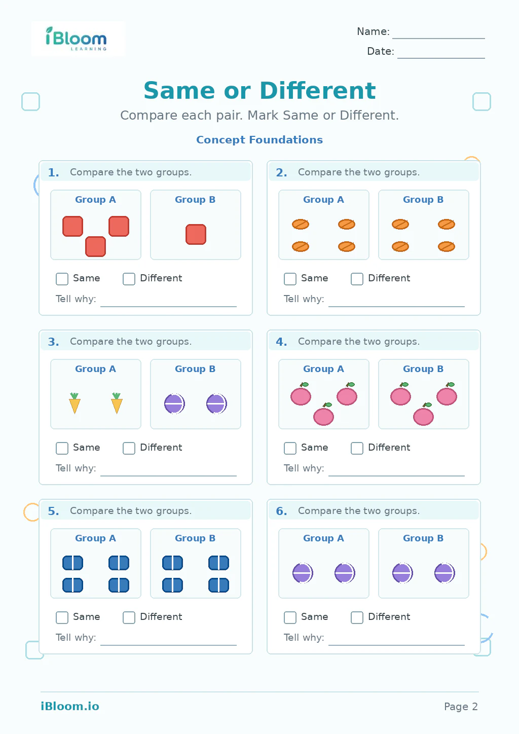 Same Different — Concept Foundations worksheet page 2