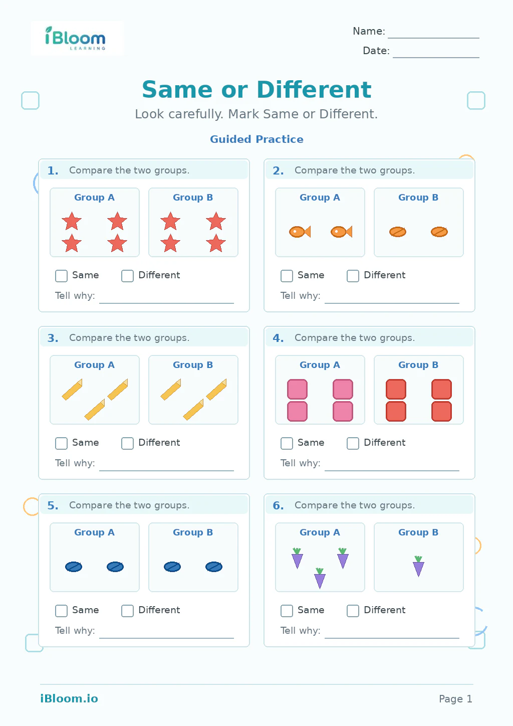 Preview page 1 of Same Different — Guided Practice
