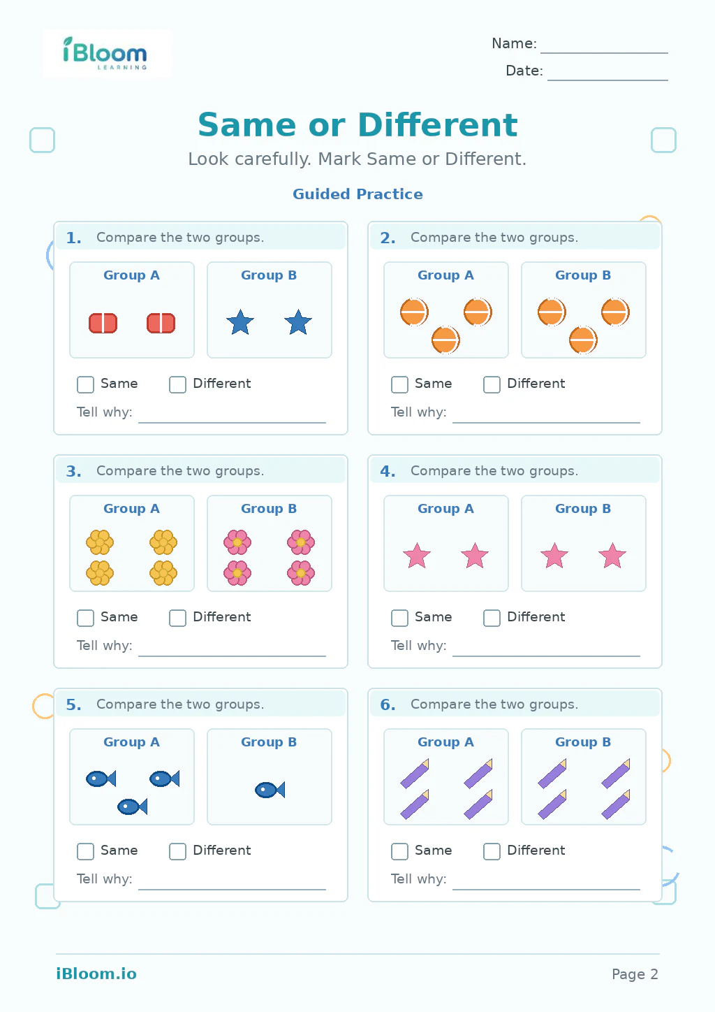 Same Different — Guided Practice worksheet page 2