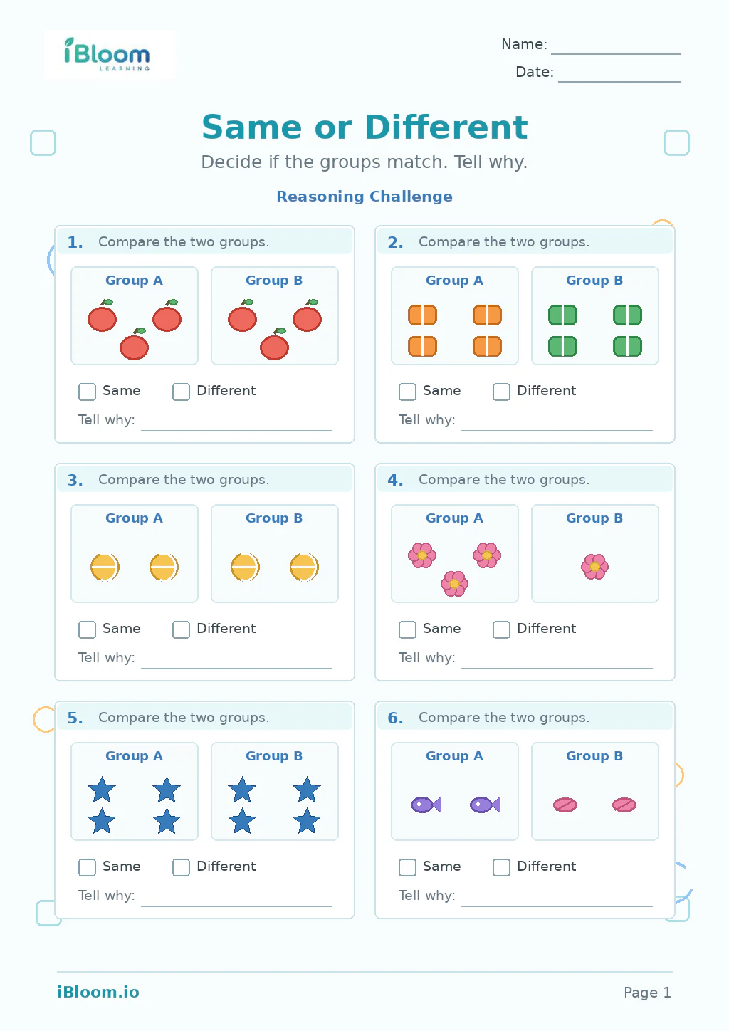 Preview of Same Different — Reasoning Challenge worksheet
