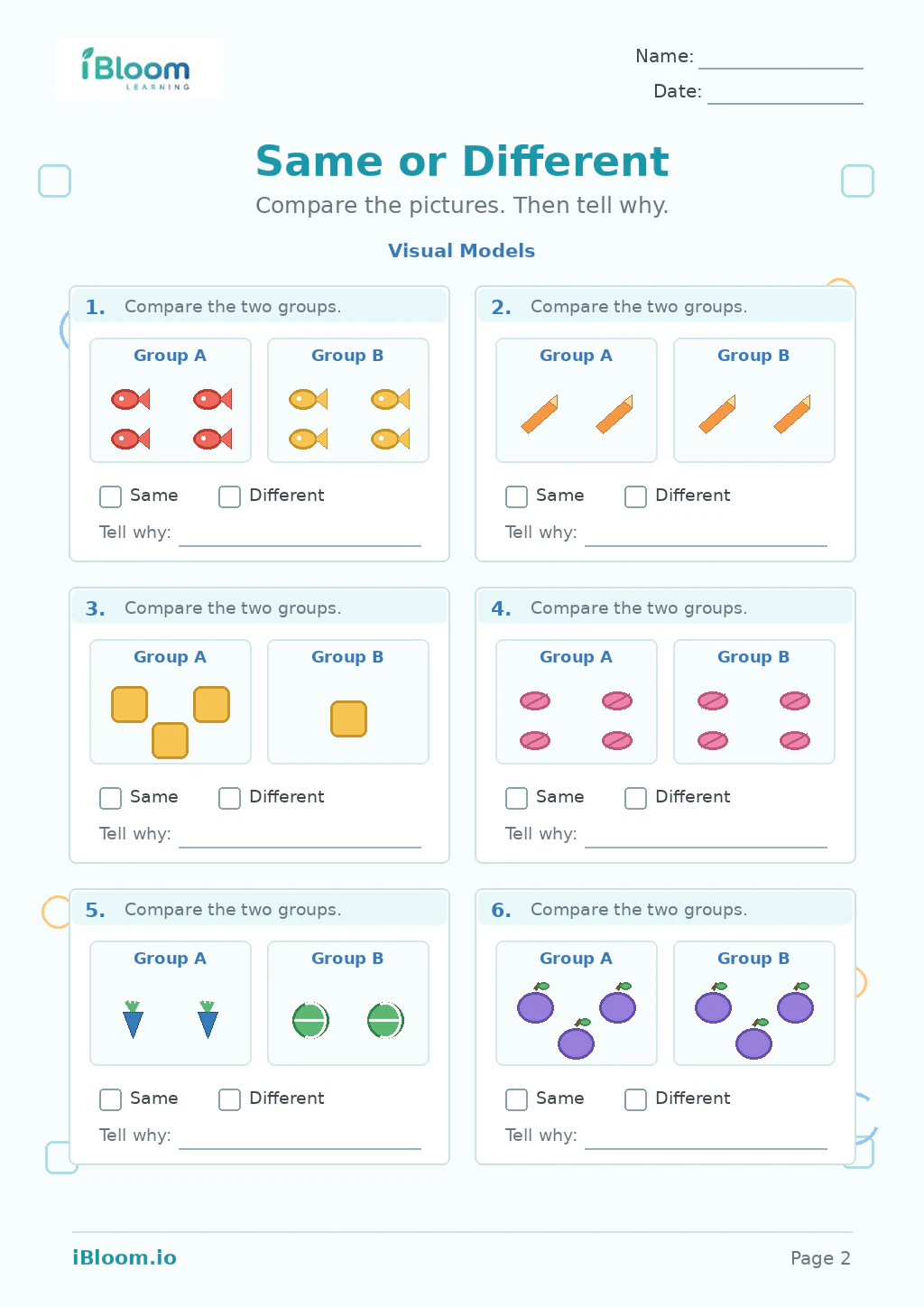 Same Different — Visual Models worksheet page 2