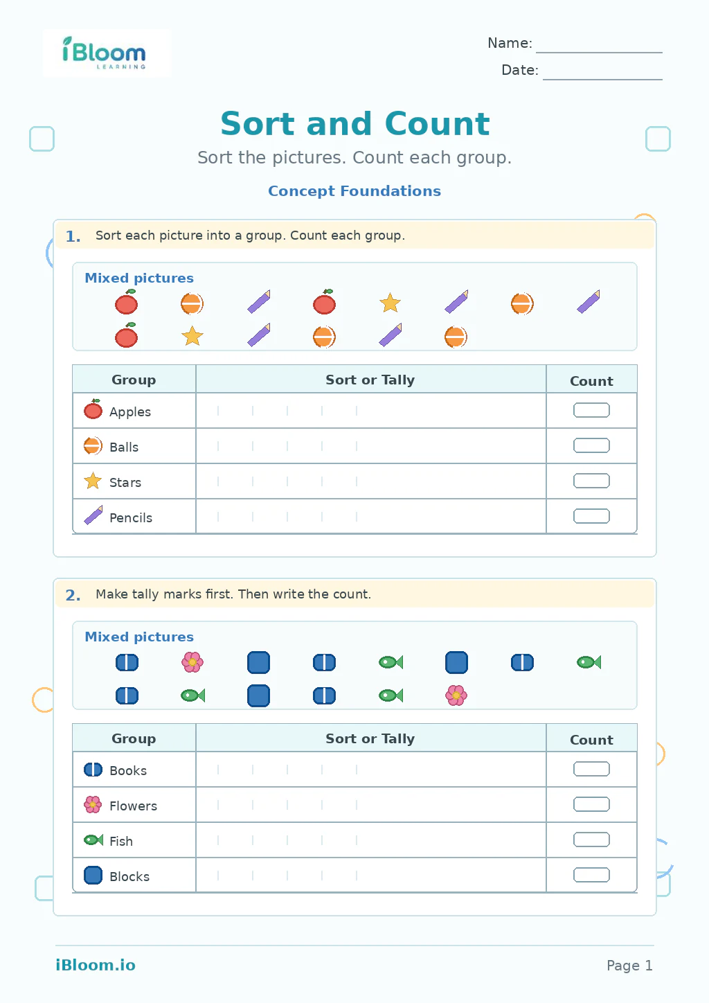 Preview page 1 of Sort And Count — Concept Foundations