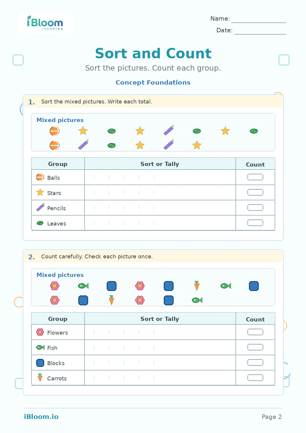 Sort And Count — Concept Foundations worksheet page 2