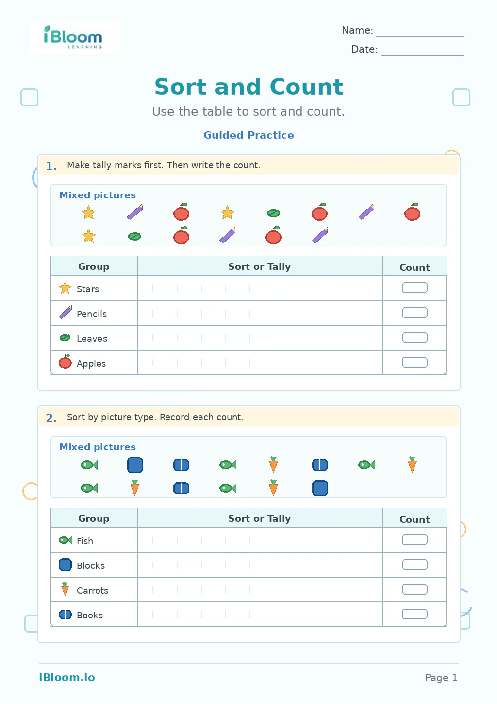 Preview page 1 of Sort And Count — Guided Practice