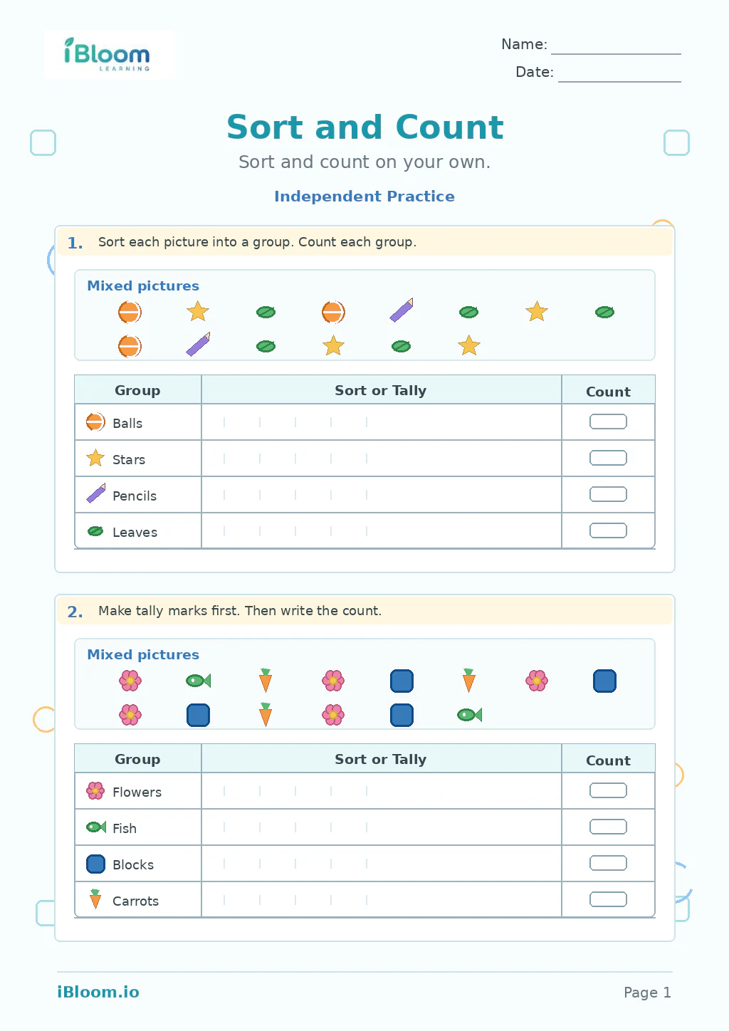Preview of Sort And Count — Independent Practice worksheet