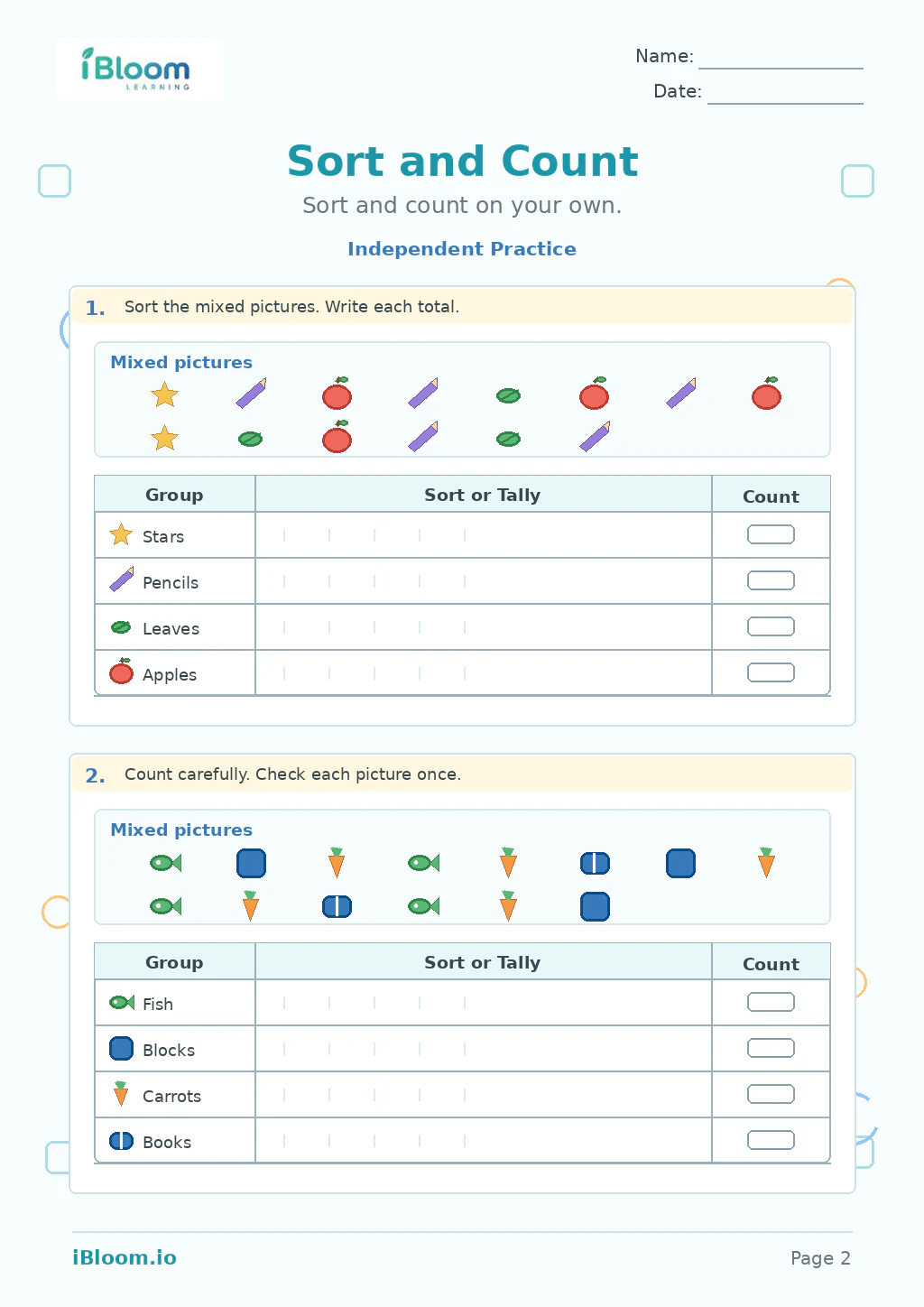 Sort And Count — Independent Practice worksheet page 2