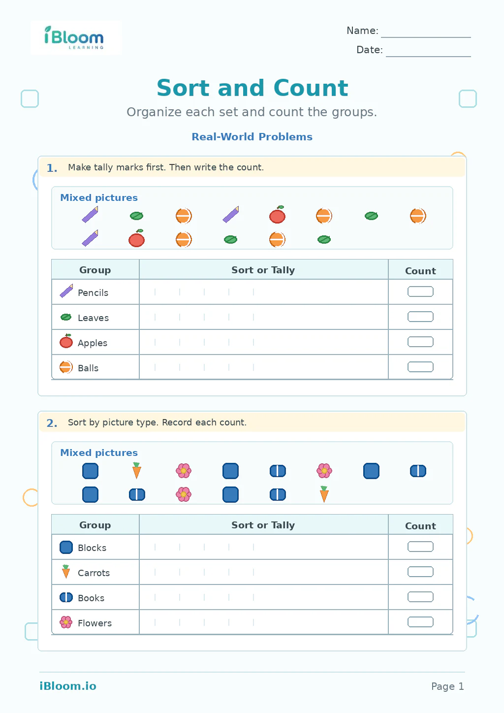 Preview of Sort And Count — Real-World Problems worksheet