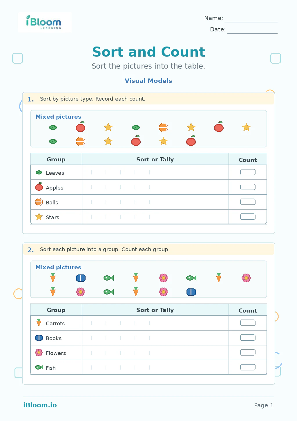 Preview of Sort And Count — Visual Models worksheet