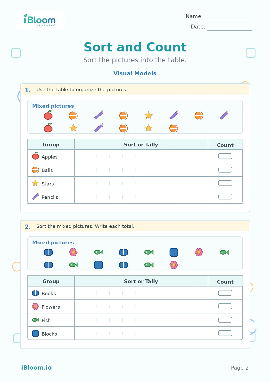 Sort And Count — Visual Models worksheet page 2