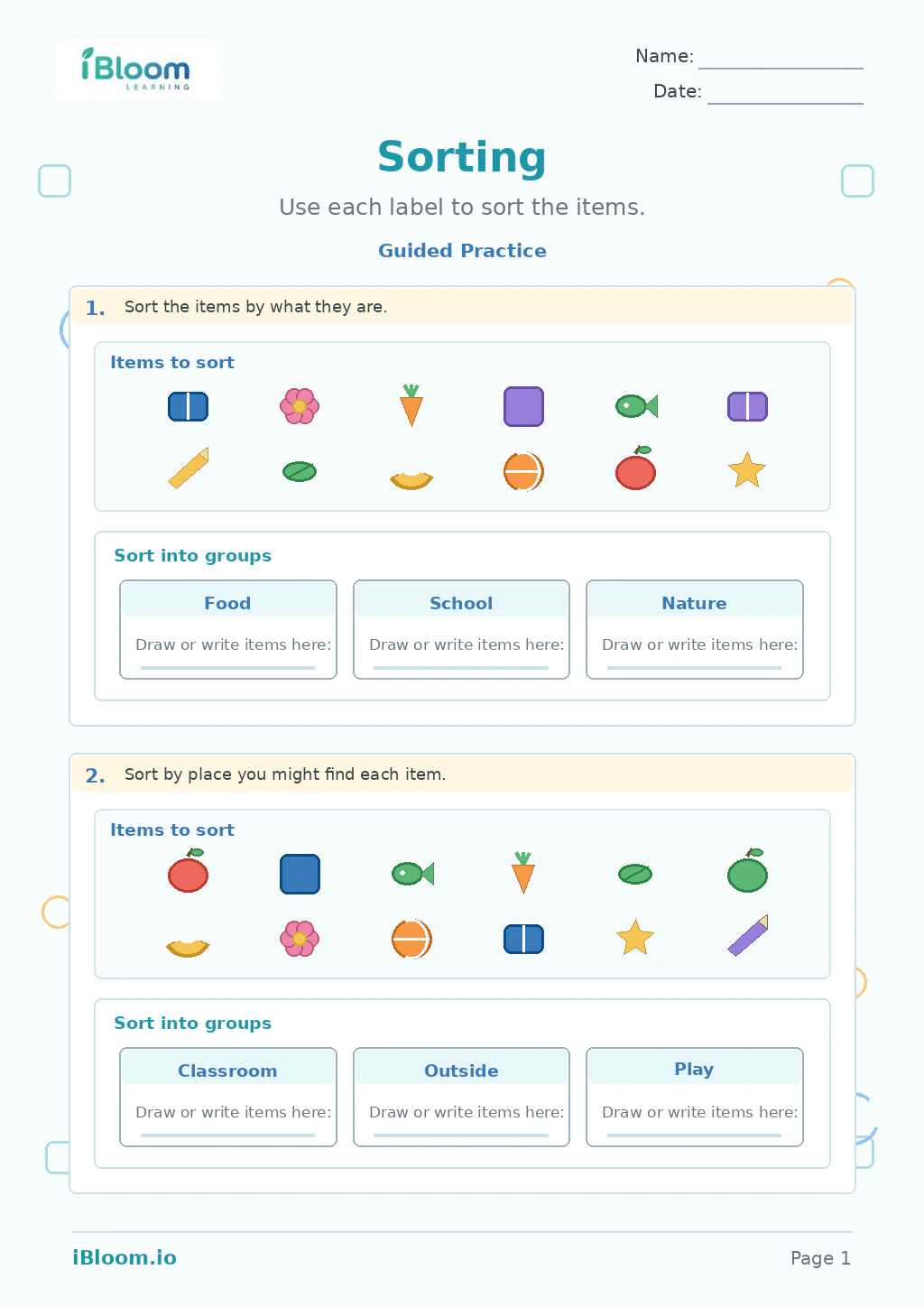 Preview of Sorting — Guided Practice worksheet