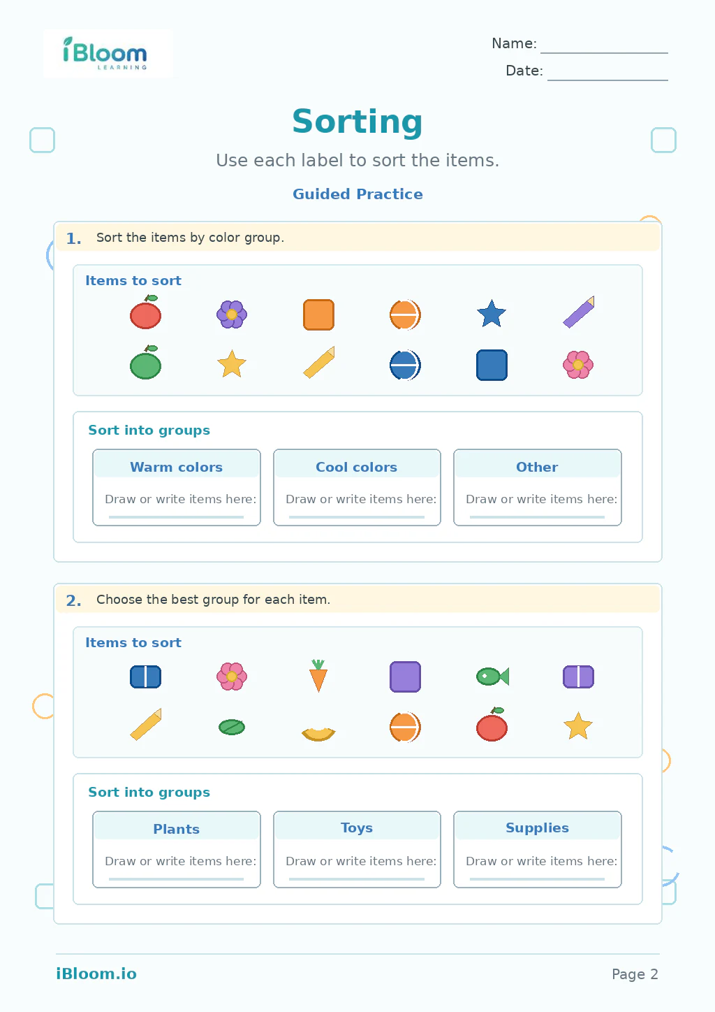 Sorting — Guided Practice worksheet page 2