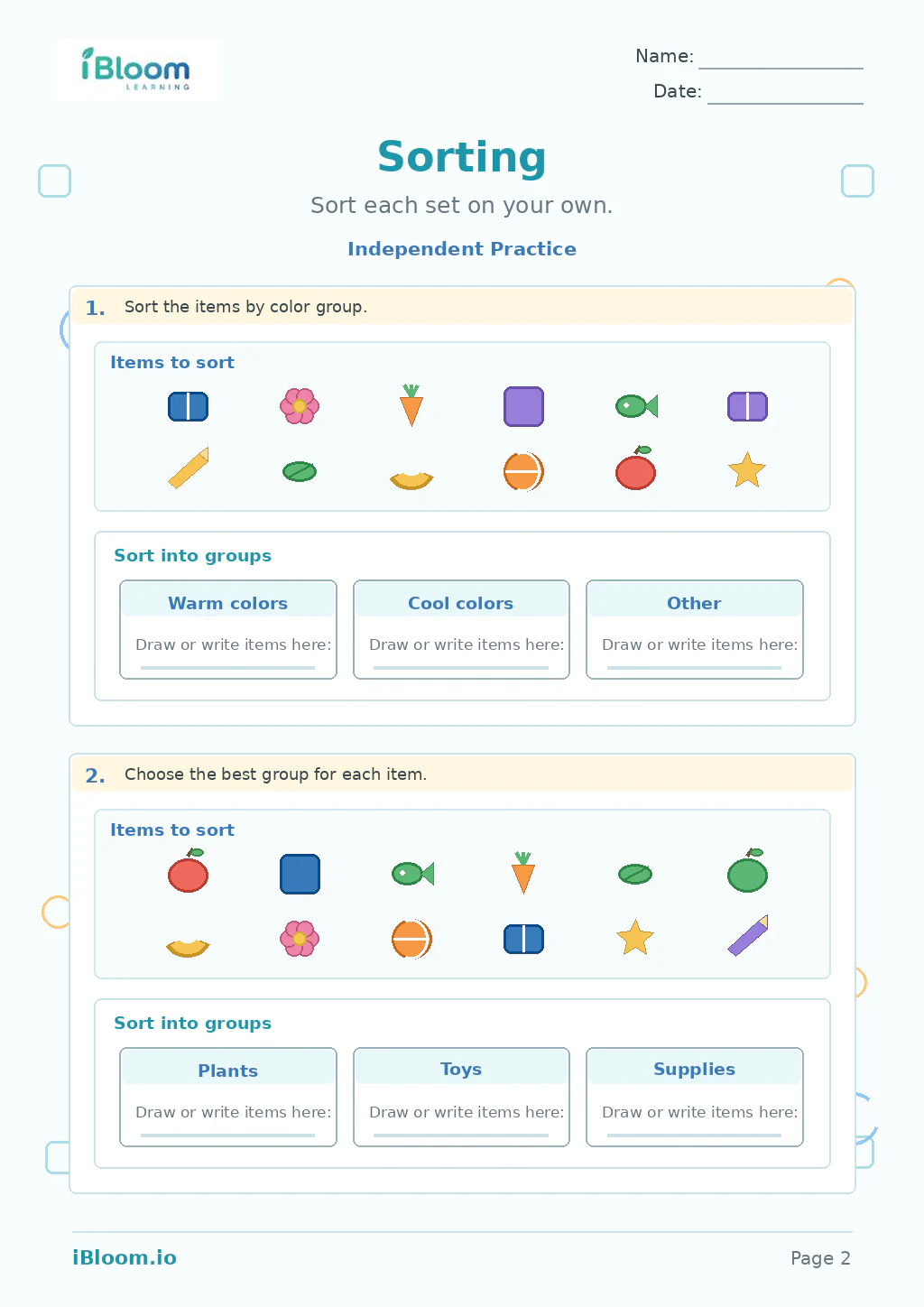 Sorting — Independent Practice worksheet page 2