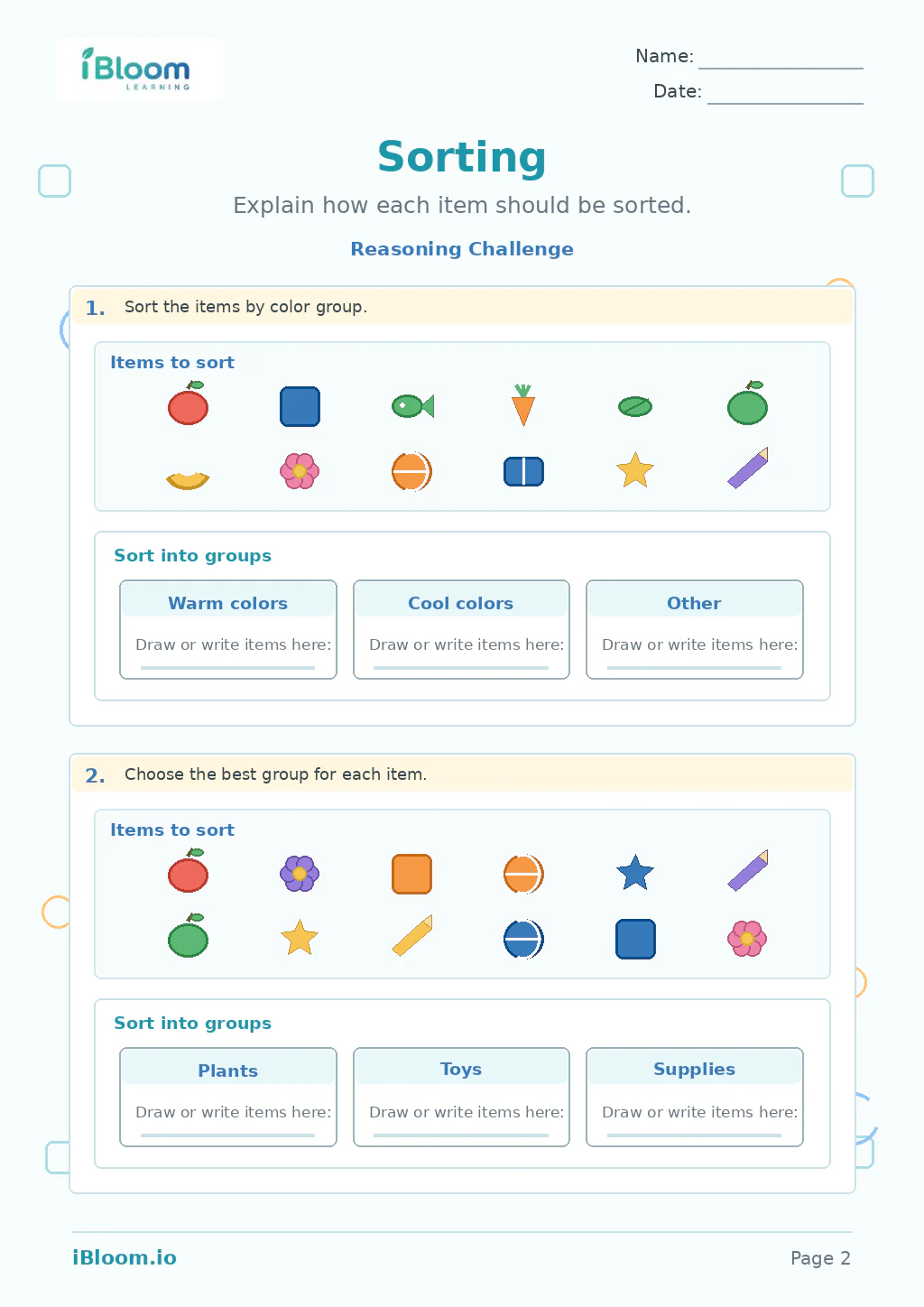 Sorting — Reasoning Challenge worksheet page 2