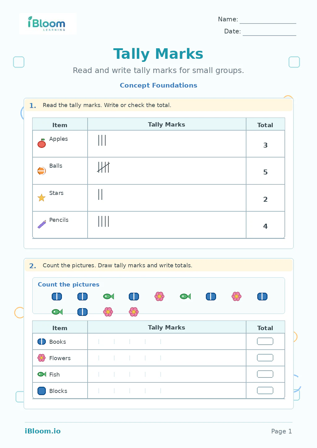 Tally Marks — Concept Foundations worksheet page 2